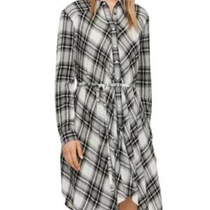 All Saints Black and White Plaid Long Sleeve Shirt Dress